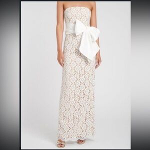 Rebecca Vallance White Strapless Lace Maxi Dress with Bow